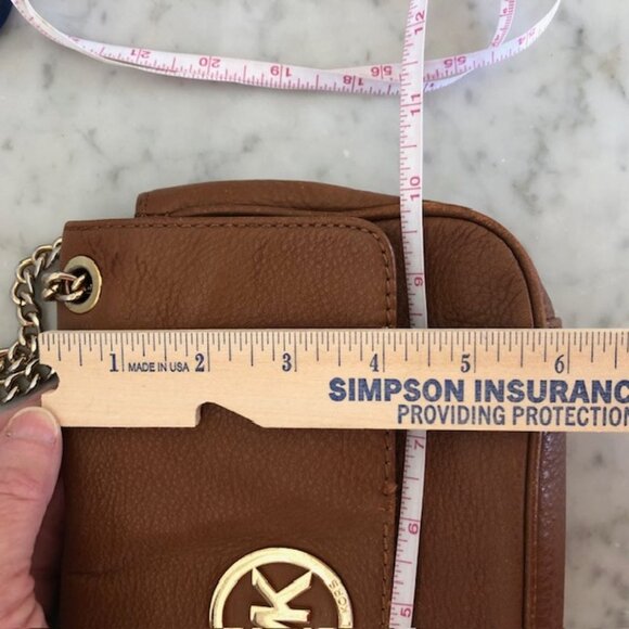 MICHAEL KORS Fulton Small Brown Gold Chain Shoulder Flap Bag - Picture 13 of 16